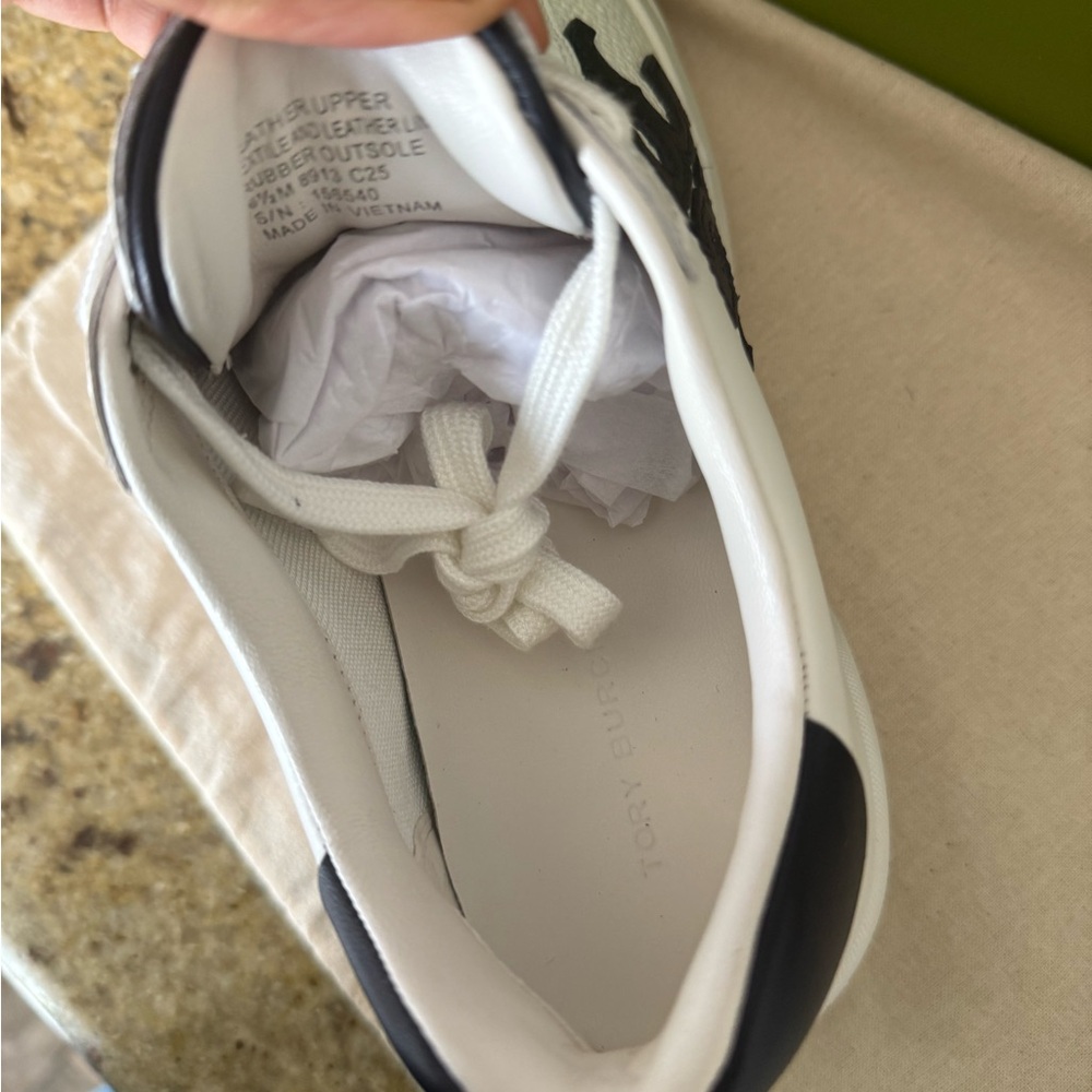 Tory Burch White and Navy Platform Sneakers - Picture 6 of 9